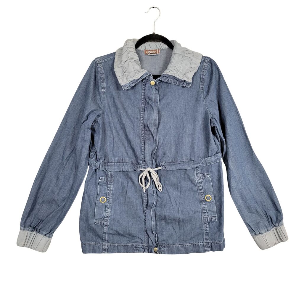 XCVI 1928 Blue Denim Chambray Full Zip Utility Jacket Chore SIZE MEDIUM